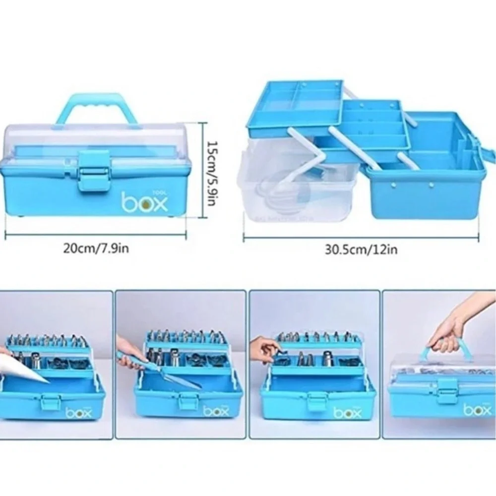 Cake Decorating Kit 100+ Pcs 3-Tier‎ Storage Box Piping Tips Russian Tips Blue